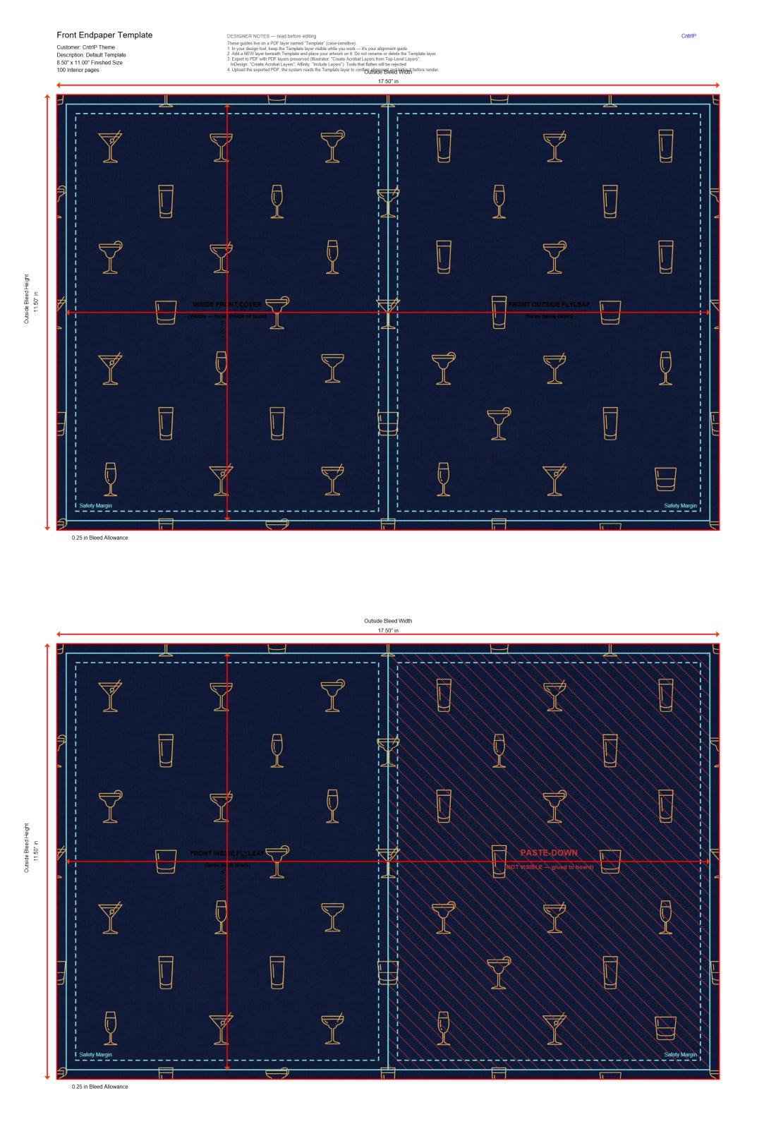 Classic Cocktails endpaper on the actual template
