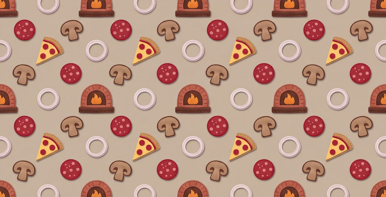 Pizza Pete — Endpapers — a repeating pattern of its own.