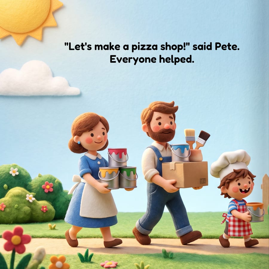 Pizza Pete page with the story line placed high across the sky